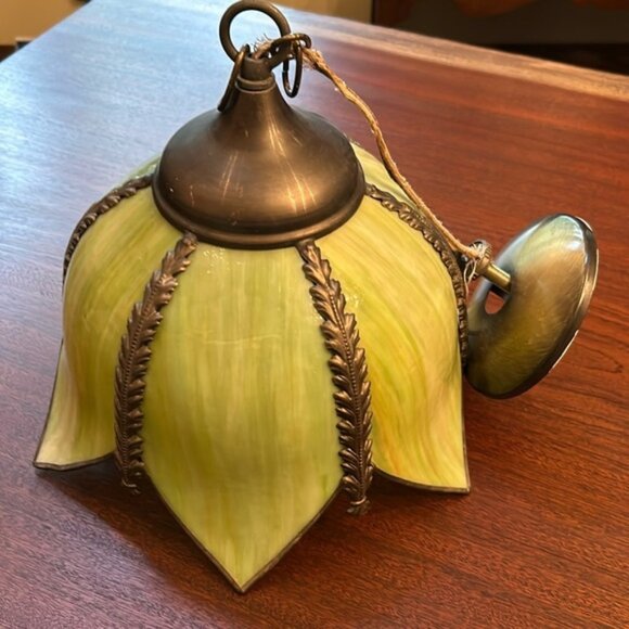 Vintage Slag Glass Tulip Hanging Light